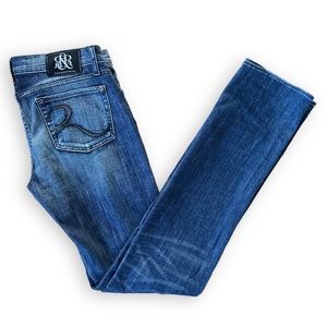 ROCK & REPUBLIC 90s Y2K NWOT Silver Stud Embroidered Emblem Straight Jeans